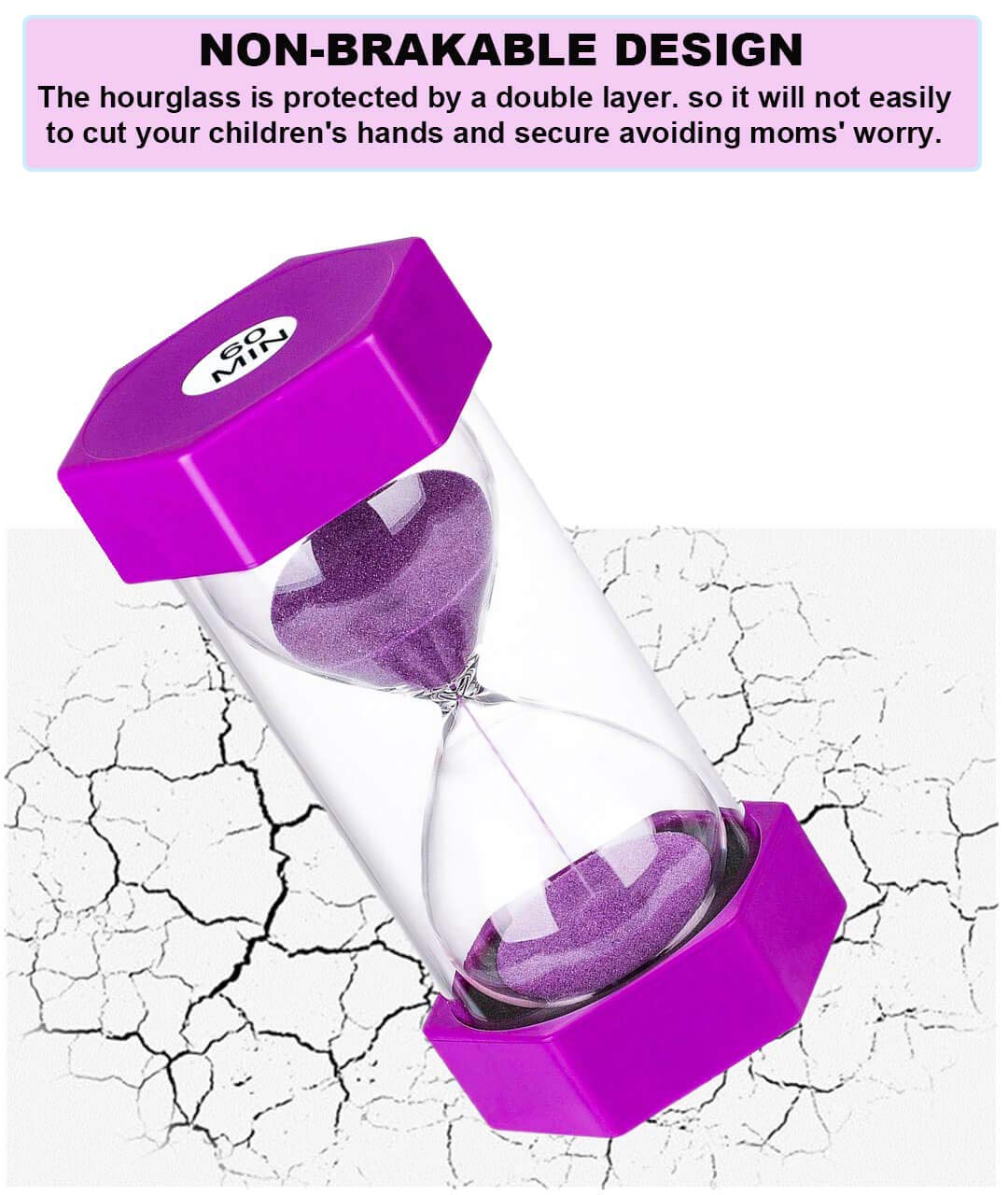 Sand Timer 1 Minute Hourglass Timer, Colorful Sand Watch 1 Minute, Small Purple Sand Clock One Minute, Plastic Hour Glass Sandgl